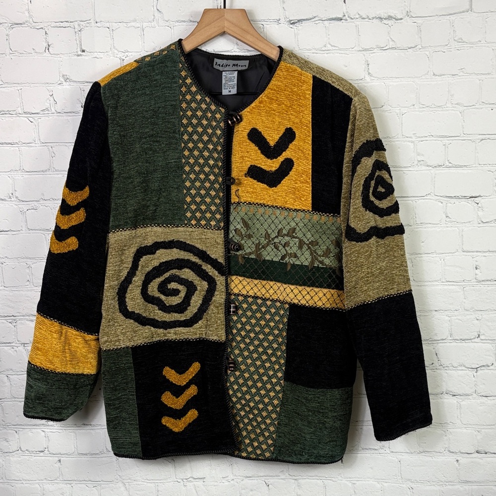 Indigo Moon Wearable Art Patchwork Jacket Size Me… - image 1